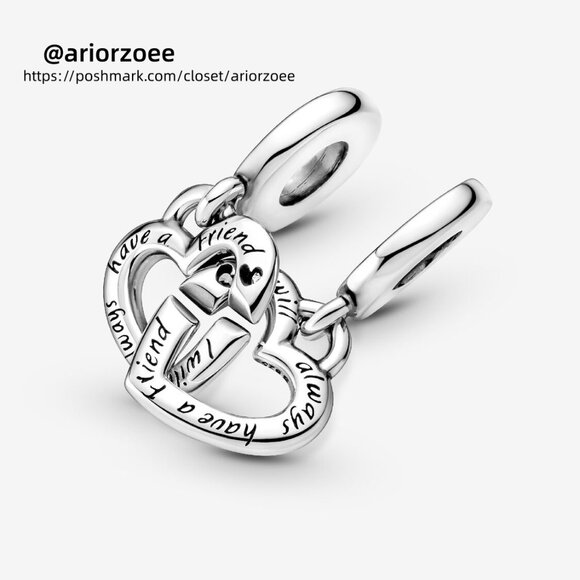 Pandora Linked Sister Hearts Split Dangle Charm - Picture 2 of 6